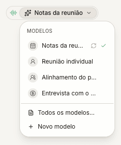 O menu de modelos de notas com Todos os modelos e Novo modelo